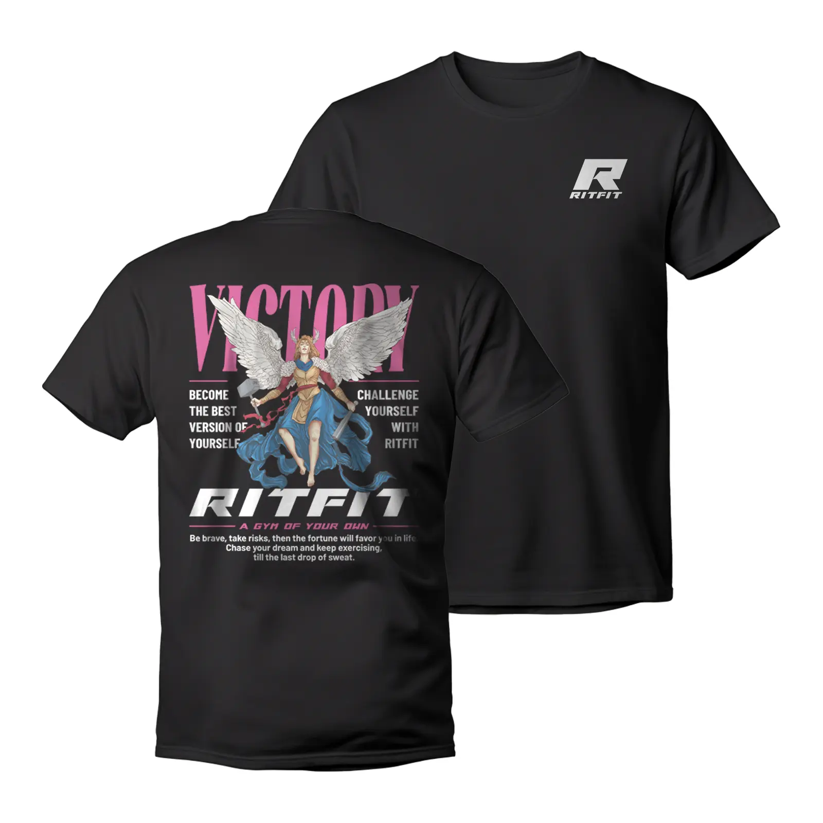 RITFIT Unisex 100% Cotton 180 GSM Heavyweight Classic Fit Soft Breathable Short-Sleeve T-Shirt, Round Neck Sporty Sports Tops (Black, Sizes S-2XL, All-Seasons Use)