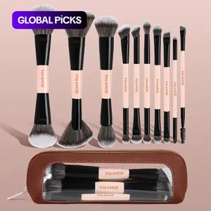 MAANGE 10pcs Makeup Brush Set with Cosmetic Bag, Multifunctional Makeup Brushes, Foundation/Powder/Blush/Contour/Concealer/Eyeshadow/Eyebrow/Lip Brush, Makeup Accessories Gifts