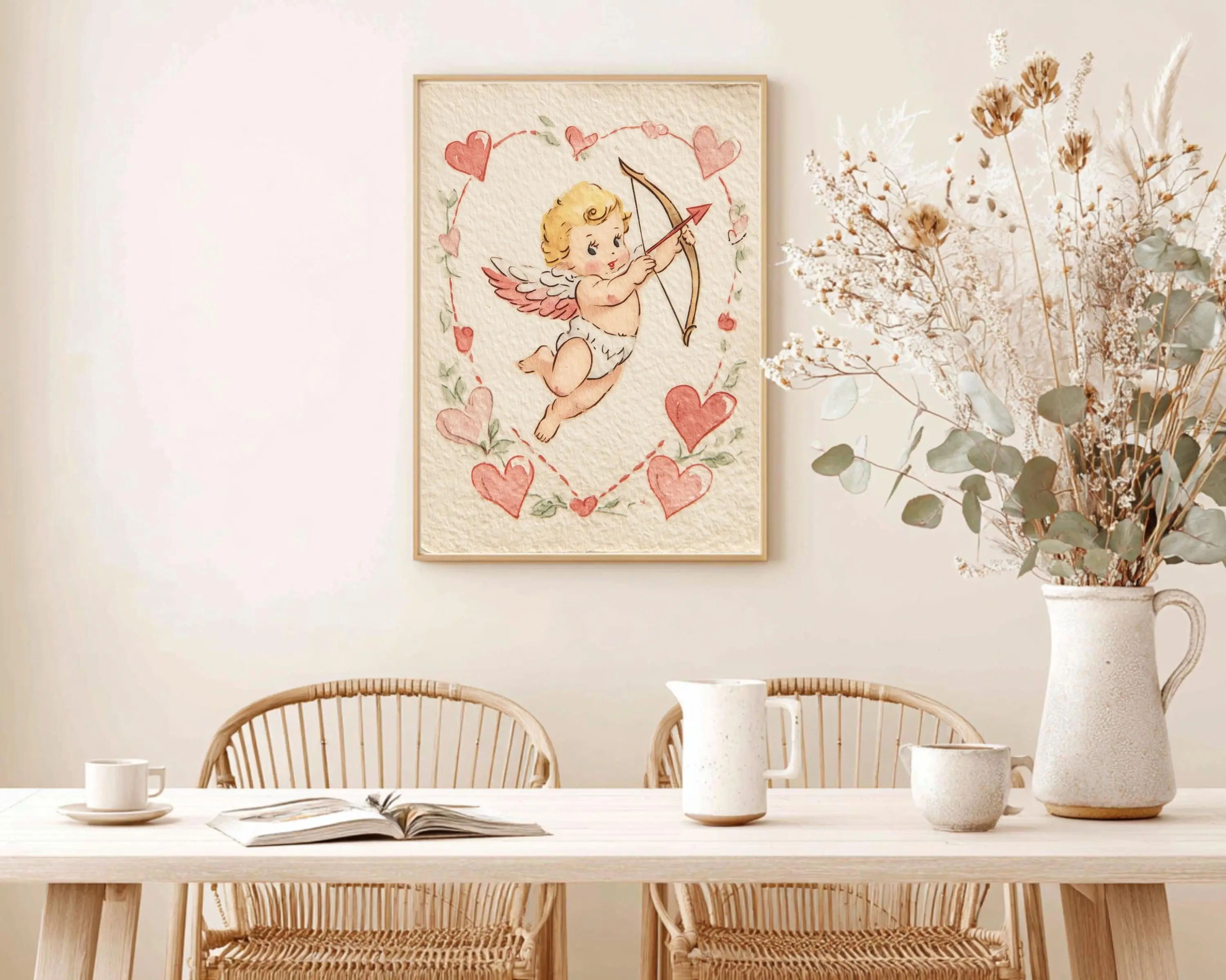 [SALE UP TO 40%] [Unframed] Vintage Cupid Art Print, Valentine Angel Wall Art, Romantic Nursery Decor, Cottagecore Valentine Poster, First Valentines Day Gift