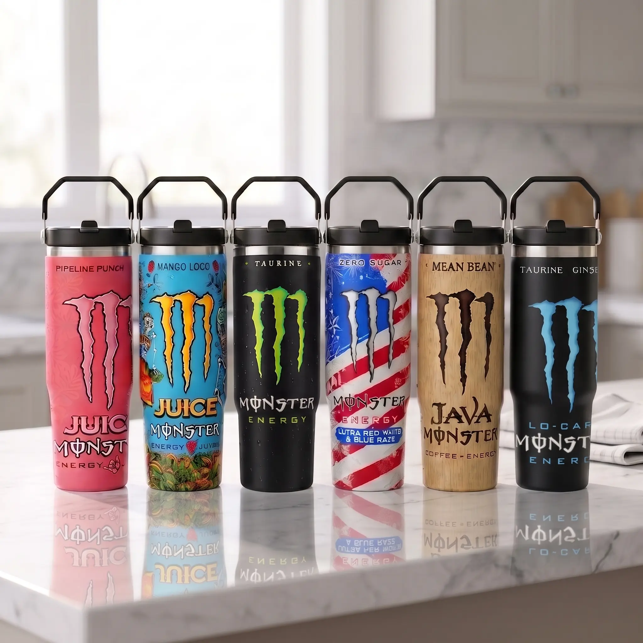 V2 Mon & Coffee Tumbler, Energy 30oz Skinny Tumbler | Handmade Sublimation Tumbler | Stainless Steel Travel Cup | Gift for Energy Drink Fans