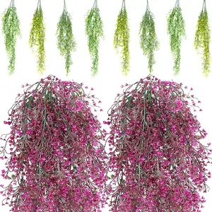 Simulated Orchid Vine Green Yellow Purple Fake Plant Wall Hanging Basket Flower Wedding Home Garden Decoration Aitificial Rattan Decorative Fruit
