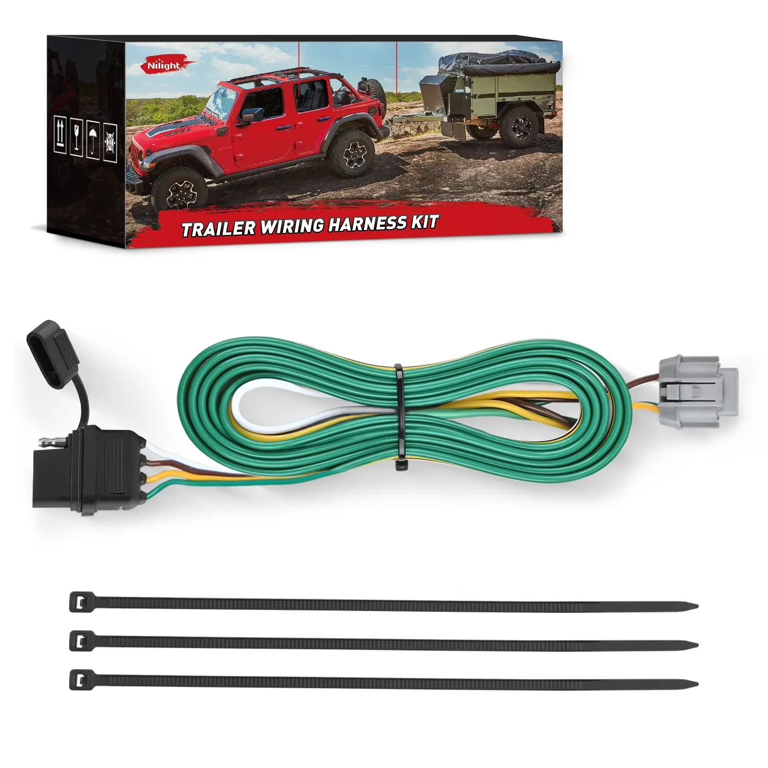 Nilight 4-Pin Trailer Wiring Harness 55441 - OEM-Compatible Connectors, Pure Copper Wire, Dust Cover, Quality Insulation Coating, PVC Build, Easy Installation, Custom for 2005-2024 Nissan Frontier/Xterra/Pathfinder, Suzuki Equator