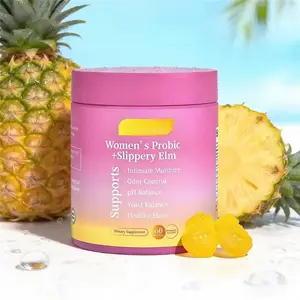 Her Juicy Pineapple Probiotic Gummies for Feminine Balance, with Prebiotics for Gut Health, Lactobacillus for Vaginal Flora Support, Slippery Elm for Comfort & Dryness Relief, 60 Count Daily Edible Vitamin Supplement