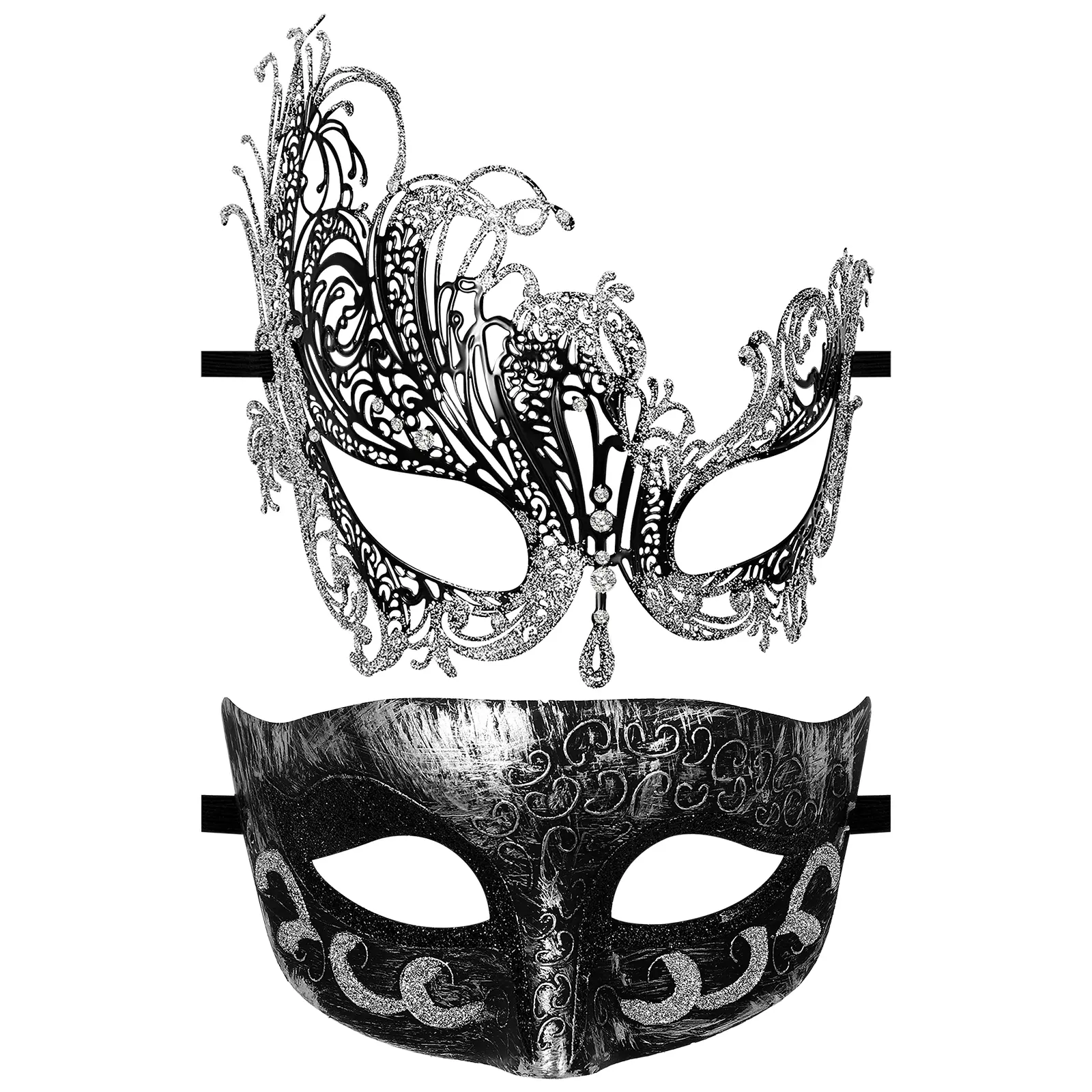 OIDEA Masquerade Mask Set for Couples, Venetian Metallic Cut-Out with Rhinestones, Lightweight & Adjustable Party Props for Halloween, Carnival, Accessories, Party Event Props, Wedding, Luxury Cut-Outs, Lightweight Poly, Adult, Adjustable Strap, Set Of Tw