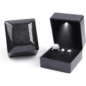 Ring Box Square Shaped LED Light Engagement Ring Boxes   Box for Proposal Wedding Valentine's Day Anniversary Christmas Mothers Thanksgiving  (Square Starry Sky Black)