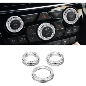 for Jeep Grand Cherokee Accessories & Cherokee Accessories 2014-2021, Crystal Bling Car AC Knob Covers for Jeep Interior Trim Kit 3PCS Women Men Metal Silver