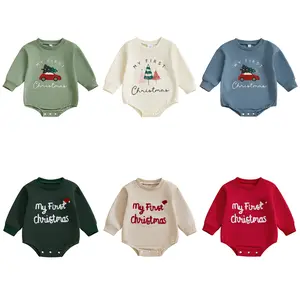 My First Christmas Baby Boy Girl Outfit Xmas Tree Car Sweatshirt Bubble Romper Onesie Bodysuit Jumpsuit Fall Winter Outfit