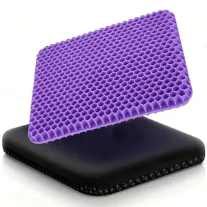 Double Thick Gel Seat Cushion  Purple Honeycomb Chair Pad for Back & Tailbone Pain Relief, Ergonomic Cooling Breathable Office Chair Mat, Non-slip Orthopedic Seat Cushion for Car & Gaming, Ergonomic Design