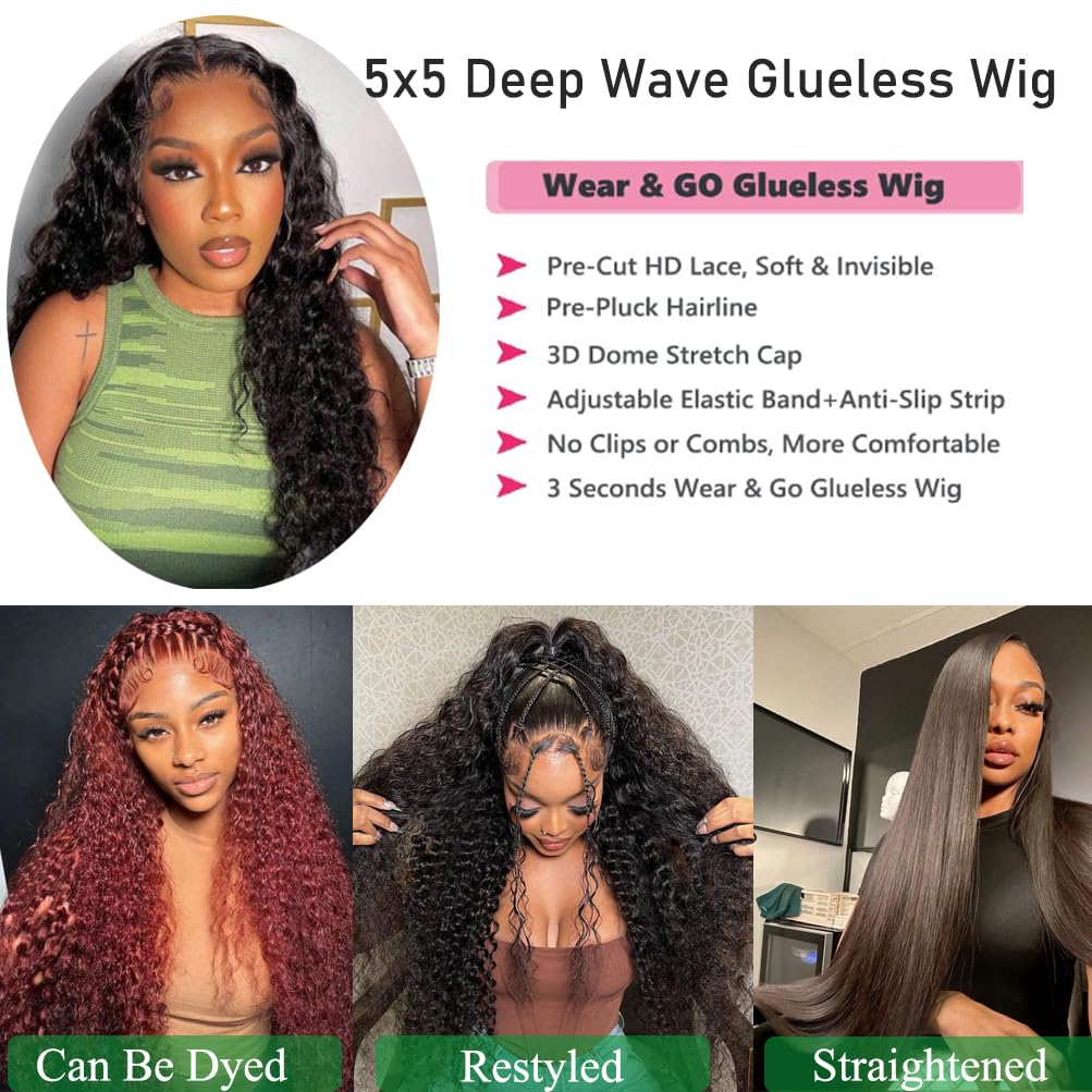 SheReigns Hair Glueless Wig Human Hair Deep Wave 5x5 Pre Cut Lace Wig Human Hair Ready To Wear Lace Closure Wigs for Women 13x4  Transparent Lace Front Wig #TikTokShopFallDealsForYou #TikTokShopHolidayHaul