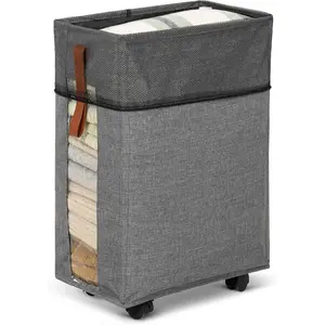 Laundry Hamper with Wheels Rolling Laundry Basket with Clear Window Collapsible Dirty Clothes Hampers for Laundry Room Bedroom Dorm RV,Lightgray