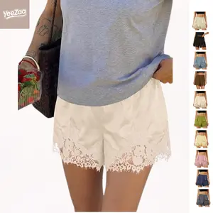 Satin Silk Lace Shorts for Women YeeZaa Y2K Cute Coquette Satin Shorts 2026 Spring Summer Low Rise Lace Trim French Knickers Micro Mini Lounge Pajama Style Short