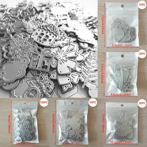 Mixed Random 10/20/30/50/100 Piece Scrapbook Mold Set, Silver Color Carbon Steel, Paper Craft Embossing Machine Accessories, Creative Card Making Supplies, Scrapbook Materials, for Scrapbooking
