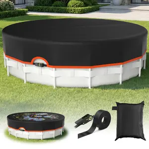 New upgrade 12FT,14FT,15FT,18FT, 16FT,21FT,24FT,22FTRound Above-Ground Pool Cover Solar Waterproof with Accessories Included for Pool Equipment Shade & Heater Safety way plus org aqua outdoor