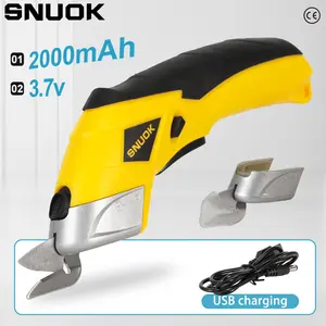 SNUOK 3.7V Rechargeable Portable Heavy Duty Electric Scissors USB Scissors 2.0Ah with 2 Alloy Steel Cutter Heads, Full Copper Core Motor, Handle, Used for Cutting Leather, Cotton Wool Fabric, Cardboard, Plastic, Aluminum Sheet and other materials