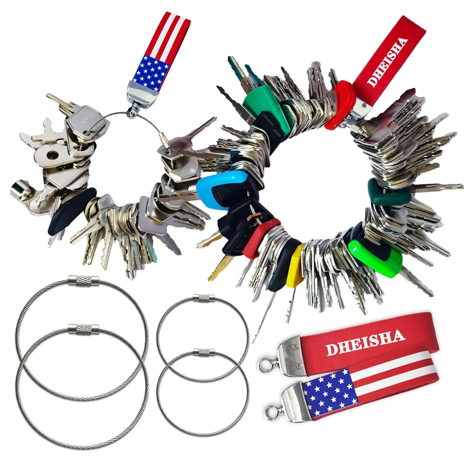 DHEISHA 115 Non-Duplicated Full Range Master Equipment Keys Set Original Construction Excavator Dumper Dozer Ignition Operator Keys for John Deere CAT Sany Daewoo Kubota KOM JCB Case Takeuchi Hyster and More with Supplier Warranty, Cable Ring, Marked Keys