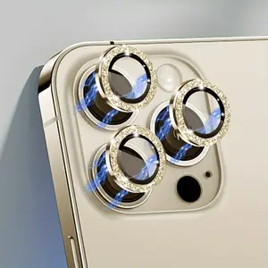 For iPhone 16/15/14/13/12/11 Pro Max Plus MiniGlitter Camera Lens Protector For IPhone 13 Pro 6.1"& IPhone 13 Pro Max 6.7", Tempered Glass Protective Camera Lens Protector Bling Ring Lens Cover For IPhone 13 Pro/iPhone 13 Pro Max (Glitter Gold)