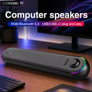 Computer speakers, HiFi stereo desktop soundbar, compatible with desktops, Mac, laptops, tablets, and monitors, Bluetooth 5.3, USB to Type-C interface, plug and play, RGB lighting gaming speakers