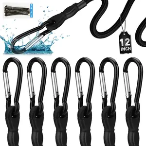 6 Piece Heavy Duty Carabiner Bungee Cords with Hooks, 12/18/24 Inch Outdoor Bungee Cords with Carabiner Hooks, 6" Nylon Cable Ties, UV & Weather Resistant for Camping, Truck, Cargo