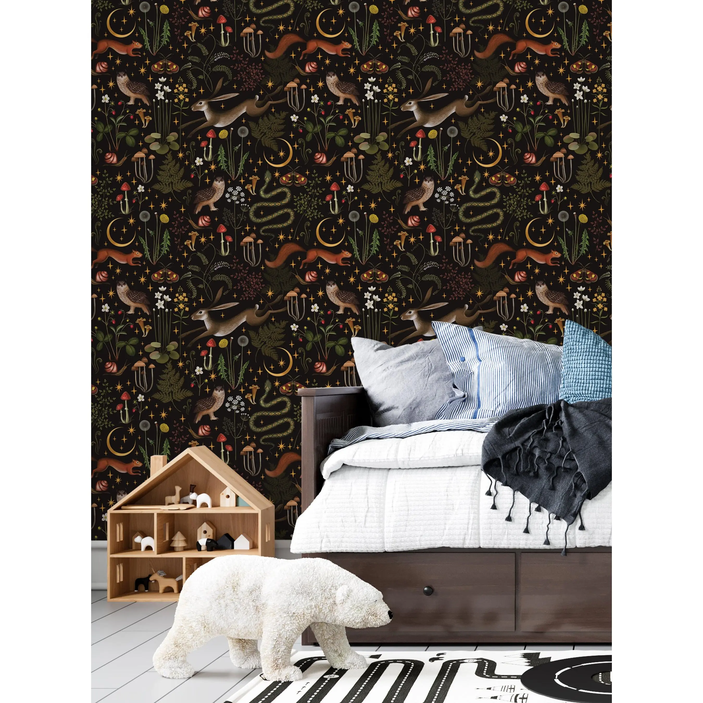 Fantasy Fairytale Forest Moon and Stars Peel-and-Stick Wallpaper, Easy-to-Apply for Any Room, Pre-Cut Every 24 Inches