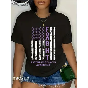 100% Cotton Fight Flag Purple Ribbon Support Pancreatic Cancer Awareness T-Shirt