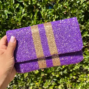 Purple Gold Small Beaded Clutch Purse
