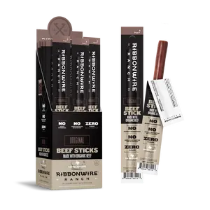 Ribbonwire Ranch Organic Beef Sticks - Original, 24 Pack, 1oz Sticks - Natural, Snack