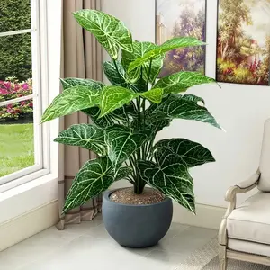 1pc Artificial Taro Green Plant Without Pot, Featuring Realistic Red-green Gradient Leaf Veins, Low-maintenance Faux Plant with Textures Suitable for Christmas, Easter, Thanksgiving, Home Decor, Decorative Plant