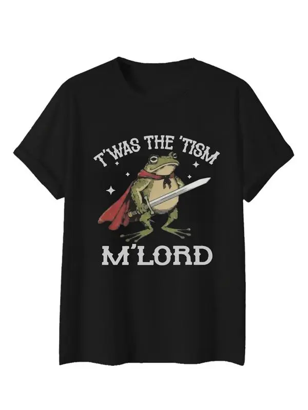 （100% Cottton）Neurodiversity Retro Frog Knight T'WAS THE 'TISM M'LORD meme short sleeved T-shirt, men's subculture  , excellent gift for sup