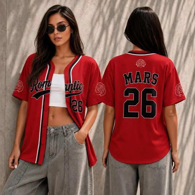Romantic Concert Baseball Jersey,  Red Rose Jersey, Music Fan Button Down Shirt, Festival Outfit