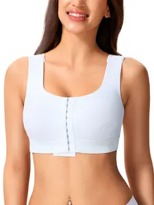 Post-Surgery Bra with Fit, Front Closure Buckle, Adjustable Straps, Seamless Cup, Soft Bottom Edge, Easy Wear and Remove, Square Neck Design, Medium