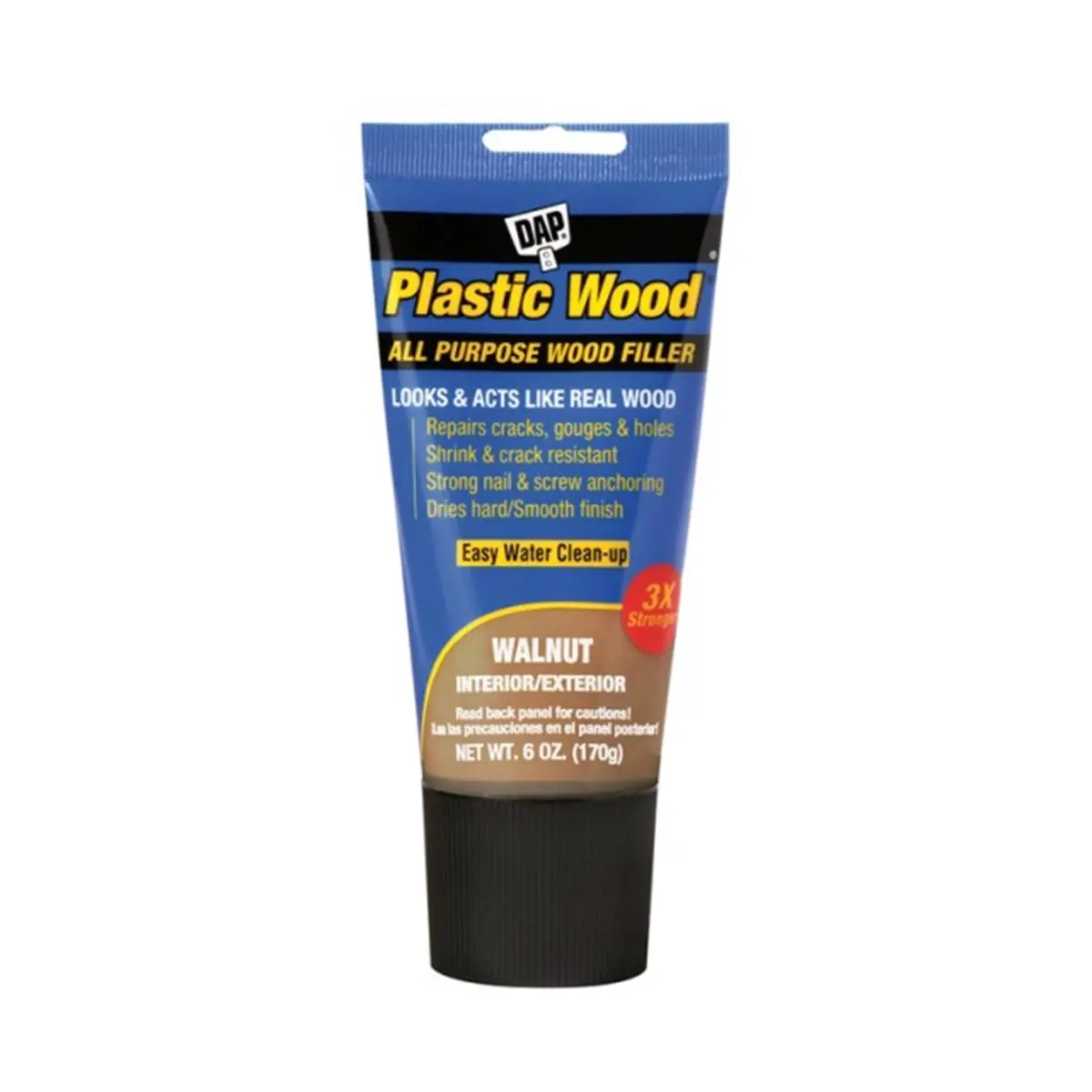 DAP 00584 6oz Walnut Plastic Wood Filler - Plastic Material, Easy to Spread, Gap-Filling, Surface Repair, Stainable, Paintable, Shrink-Proof, Sandable, 3x Stronger Nail & Screw Anchoring for Automotive Paint Care, Furniture, Windows, Doors, Outdoor Use