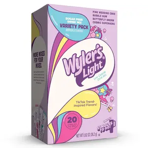 Wyler's Light Singles To Go Powder Drink Mix Variety Pack – Pink Wedding Cake, Bubble Gum, Butterfly Dream & Cosmic Superhero Flavors, Sugar Free, Caffeine Free Water Enhancer Packets, On-the-Go Drink Mix, 20 Count Pack