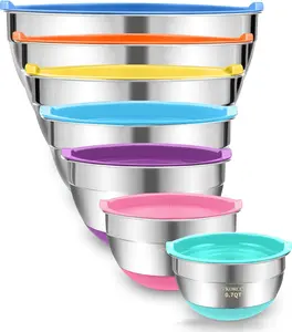 Mixing Bowls with Lids Set 7 PC Stainless Steel Salad Bowls with Colorful Airtight Lids for Kitchen Tableware  Nesting Salad Bowls Set