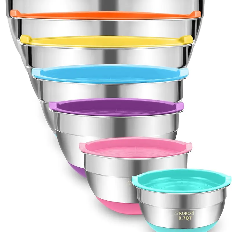 Mixing Bowls with Lids Set 7 PC Stainless Steel Salad Bowls with Colorful Airtight Lids for Kitchen Tableware Nesting Salad Bowls Set