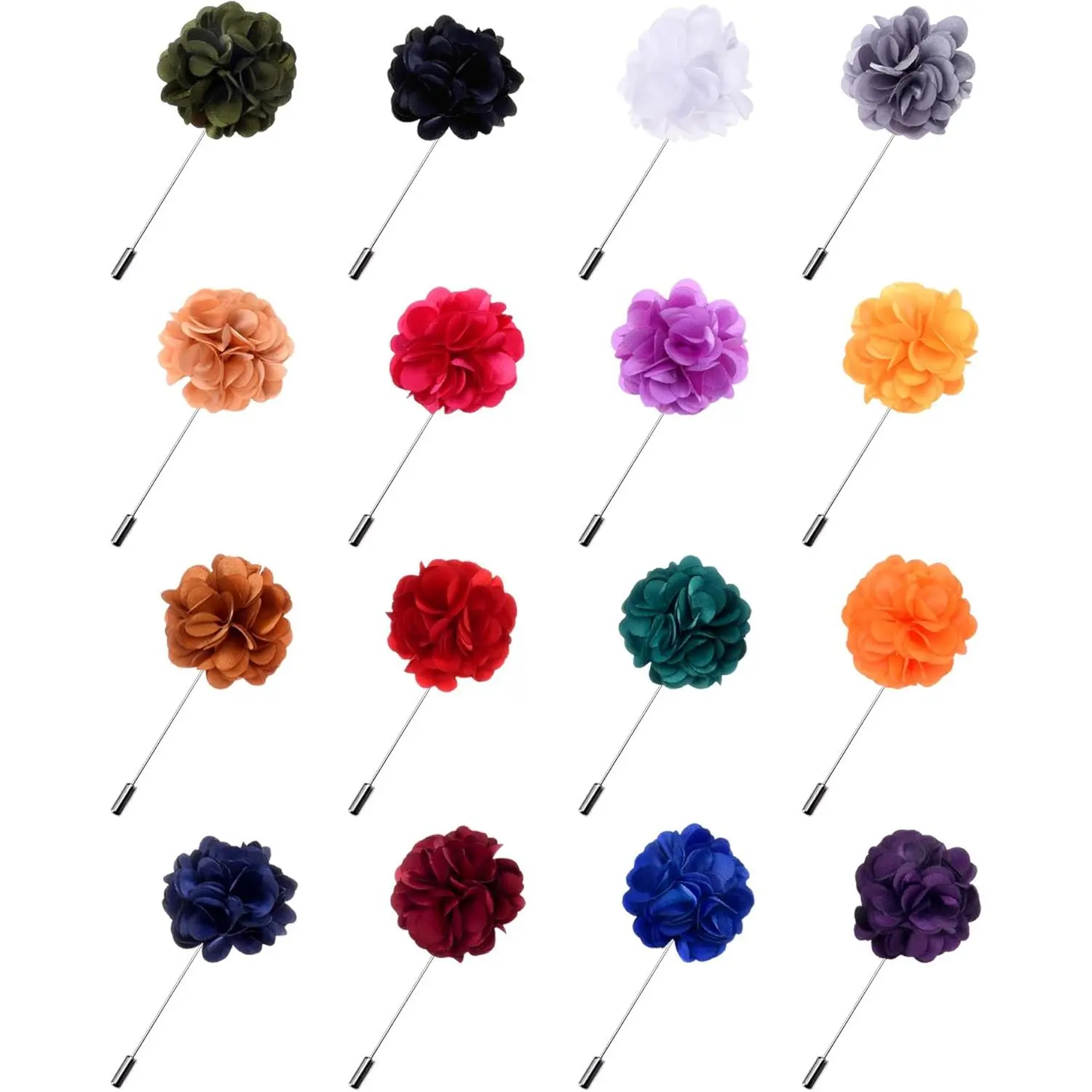 16 counts Flower Men's Lapel Pins Handmade Satin Boutonniere Pin for Suit Wedding Groom with a Box(Multicolor 2)