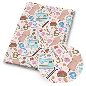 1 piece of sewing-themed printed fabric—Dimensions: 59 x 19.68 inches (150 x 50 cm)—featuring vibrant patterns of sewing tools, perfect for crafts, quilting, making wallets, and fabric projects