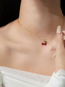 Cherry Decorative Pendant Necklace, Women's Gift, Stainless Steel Jewelry, Choker Chain, Suitable for Girls, Perfect for Christmas, Halloween, Summer, Winter, Valentine's Day, New Year. Essential holiday gift for ladies, gentlemen, in white, red, green, b