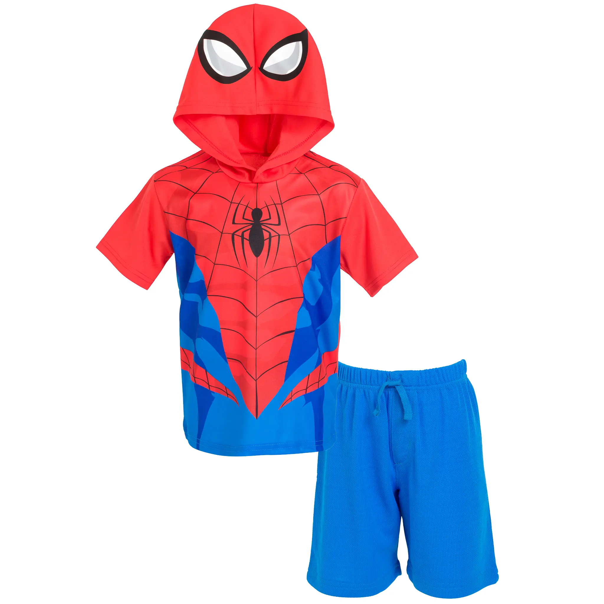 Marvel Boys' Spider-Man 2-Piece Hoodie Set, Superhero Cosplay Look Outfit with Mask Hood Tee & Mesh Shorts