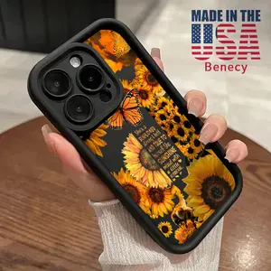 Soft Phone Case for iPhone 16 15 14 Pro Max 13 12 11 XR XS Plus E Sunflower Serenade Pattern TPU Bumper Camera Lens Protection Rugged Durable Phone Cover