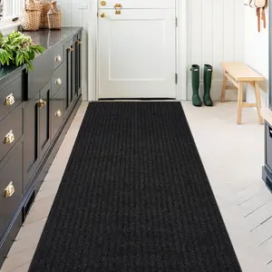 Trim-to-Fit Striped Floor Rug with Anti-Slip Rubber Base, Waterproof & Easy-Care Mat for Patio, Garage, Hallway, Entry and Modern Living Spaces