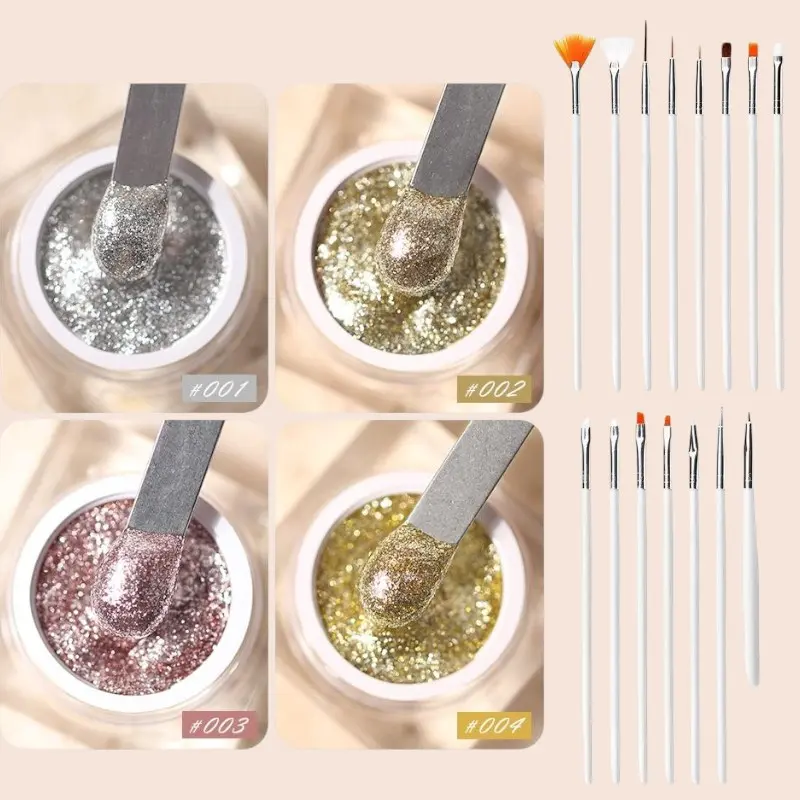High Density Platinum Glue, Ultra Shiny Nail Art Pen, Fine Line Drawing Gel Polish, Includes Painting Brush