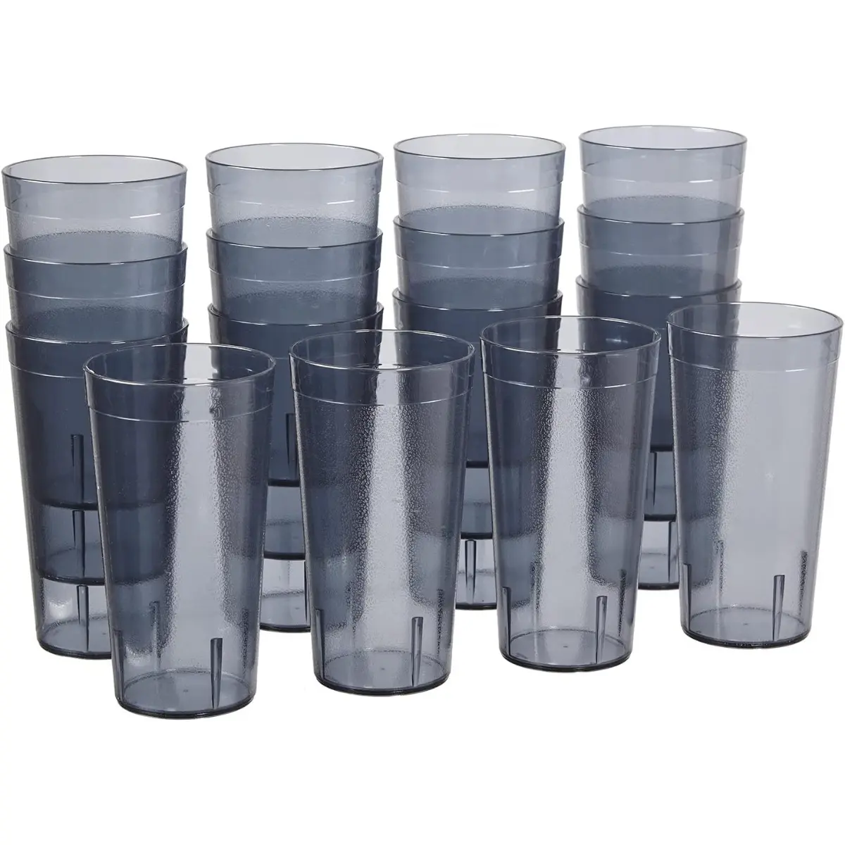 Cafe Plastic Reusable Tumblers (Set of 16) 20-ounce Water Cups in Grey | Value Set of Restaurant Style Drinking Glasses, Stackable, BPA-free, Made in the USA | Top-rack Dishwasher Safe