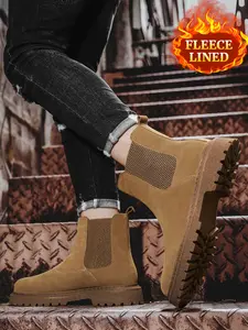 men's Vegan Leather Chelsea Boots for men Winter Snow Boots suedette brown ankle boots Vintage style Biker Boots Men's Thermal Insulation Winter Boots for Casual Wear men's Winter Boots for Winter Big size shoes for men size 12 13 men's shoes UK US