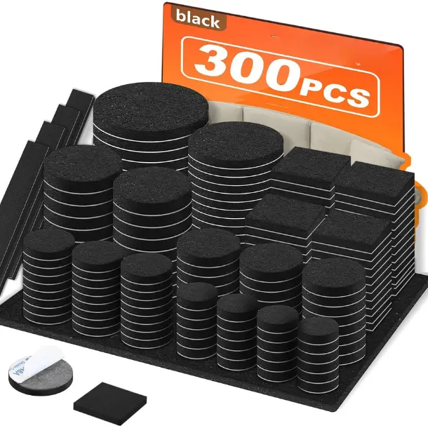 Felt Furniture Pads 300 Pieces, Furniture Pads for Hardwood Floors, Felt Pads for Chair Legs Furniture, Floor Protectors for Furniture Black
