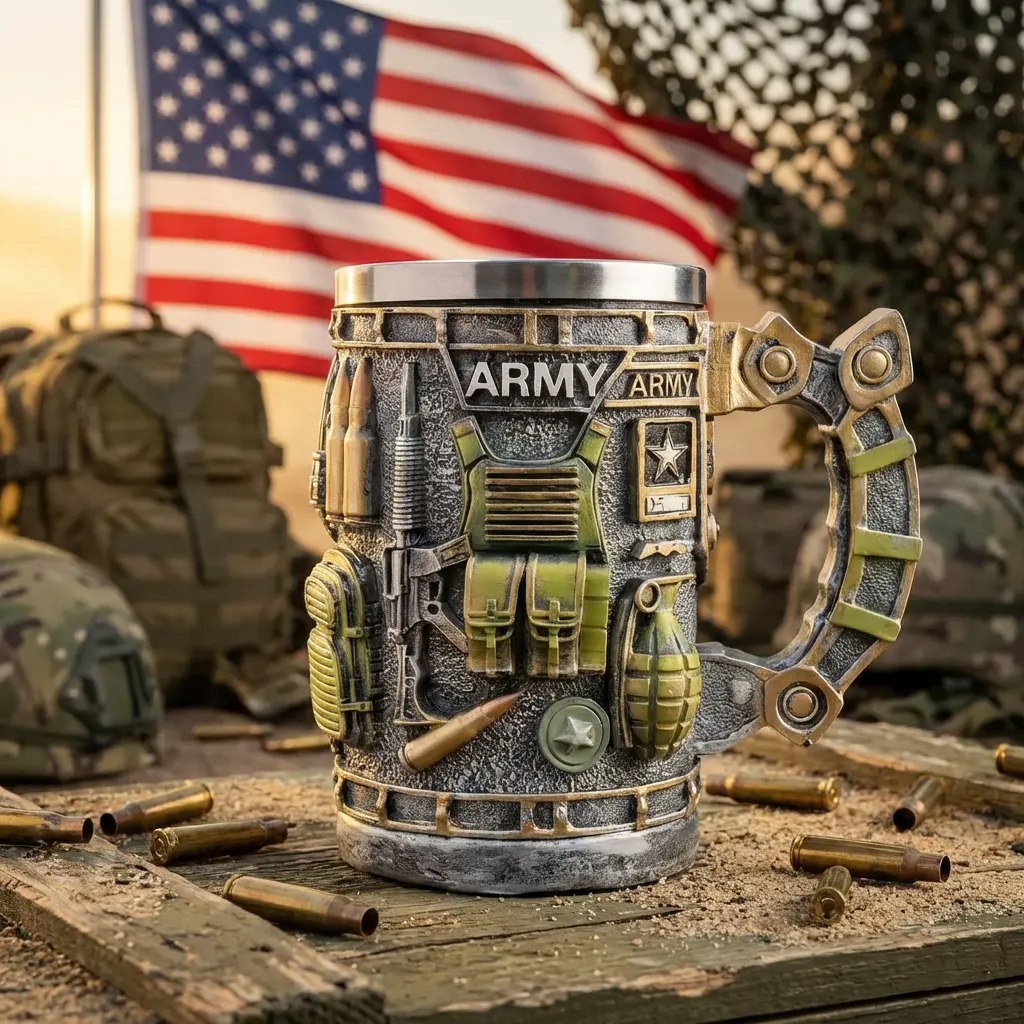 Army Inspired Military 3D Mug actical Gear Design Collectible Drinkware Gift for Veterans Soldiers Men Dad Husband Patriotic Military Theme Mug Perfect for Holidays Birthdays Special Occasions Home Office Desk Decor perfect gift cup