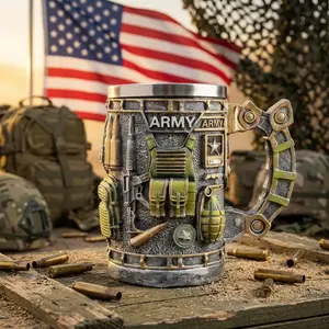 Army Inspired Military 3D Mug 16.9oz(500ml) actical Gear Design Collectible Drinkware Gift for Veterans Soldiers Men Dad Husband Patriotic Military Theme Mug Perfect for Holidays Birthdays Special Occasions Home Office Desk Decor perfect gift cup