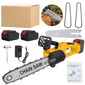 12" Cordless Chainsaw Kit, equipped with 2 high-capacity batteries, battery-powered chainsaw gardening tool, suitable for wood cutting and tree pruning, the perfect gift for dad and husband.