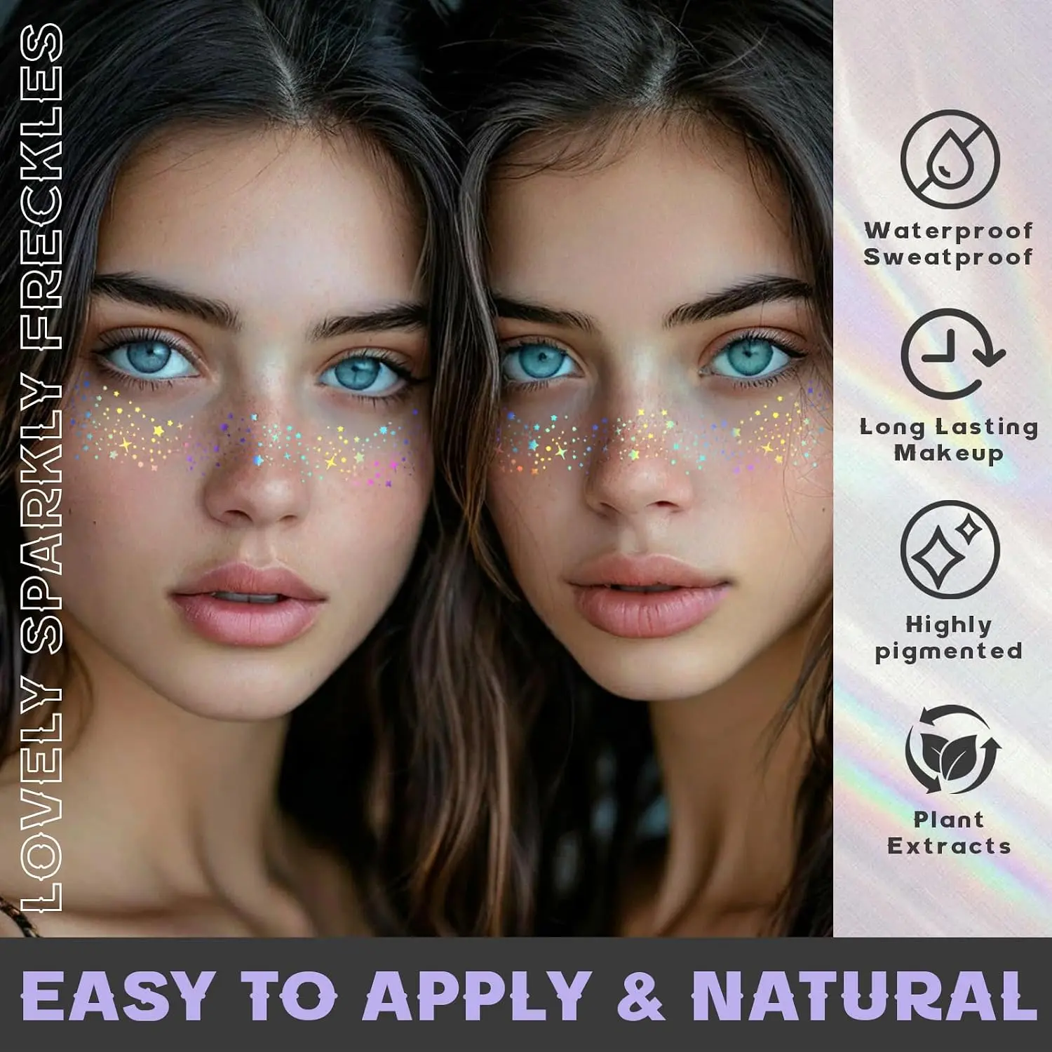 6 Sheets Glitter Freckles Holographic Stickers, Heart Freckle Tattoos, Glitter Stickers, Waterproof Temporary Fake Tattoos with Glittery Star Heart Dot Pattern, Freckle Spot Tattoo for Adults, Accessories for Party Festival Daily Makeup