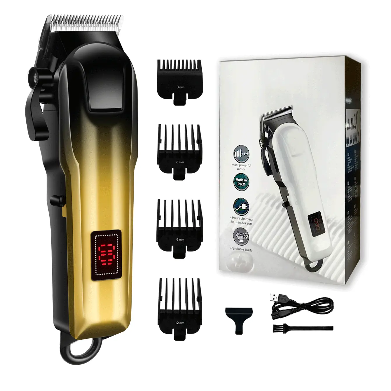 Kikido Professional Cordless Hair Clipper for Men - Adjustable Blade, LED Display, USB Plug Rechargeable Fade Trimmer Kit for Home/Barber Use
