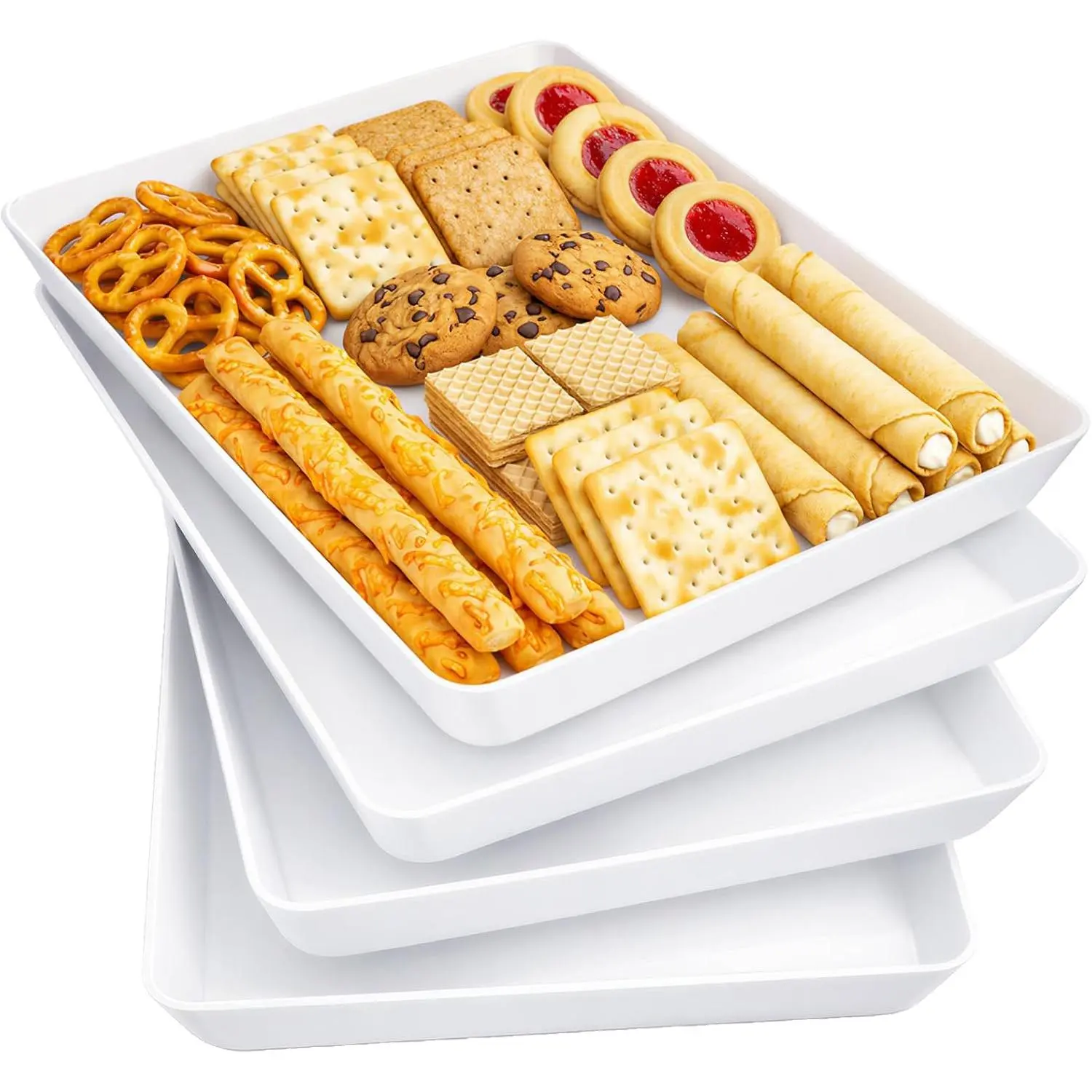 Plastic Serving Trays, 16" x 12"   Serving Platters, White Catering Trays for Parties, Buffet, Snacks, Fruit, Appetizers & Charcuterie, , Set of 4